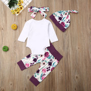 Pudcoco Newborn Baby Girl Clothes Long Sleeve Letter Romper Tops Flowe Print Long Pants Headband Hat 4Pcs Outfits Clothes