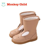 Little monkey Cartoon Animals Children snow boots Genuine Leather rabbit kids shoes winter Warm Plush Girls Cute sneakers Boy's
