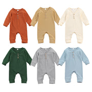 Emmababy Newborn Baby Clothes Autumn Fresh Solid Color Button Long Sleeve Romper Jumpsuit Outfit Cotton Baby Clothes
