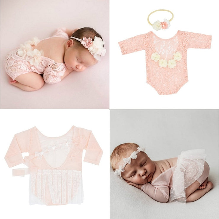 Newborn Photography Props Lace Baby Outfit  Baby Photography Girl Romper Jumpsuit Photography Costume  Clothing 2pcs/set