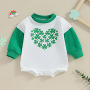 0-18M Newborn Baby Girl St Patricks Day Outfit Sweatshirt Romper Long Sleeve Bubble Clover Print Bodysuit