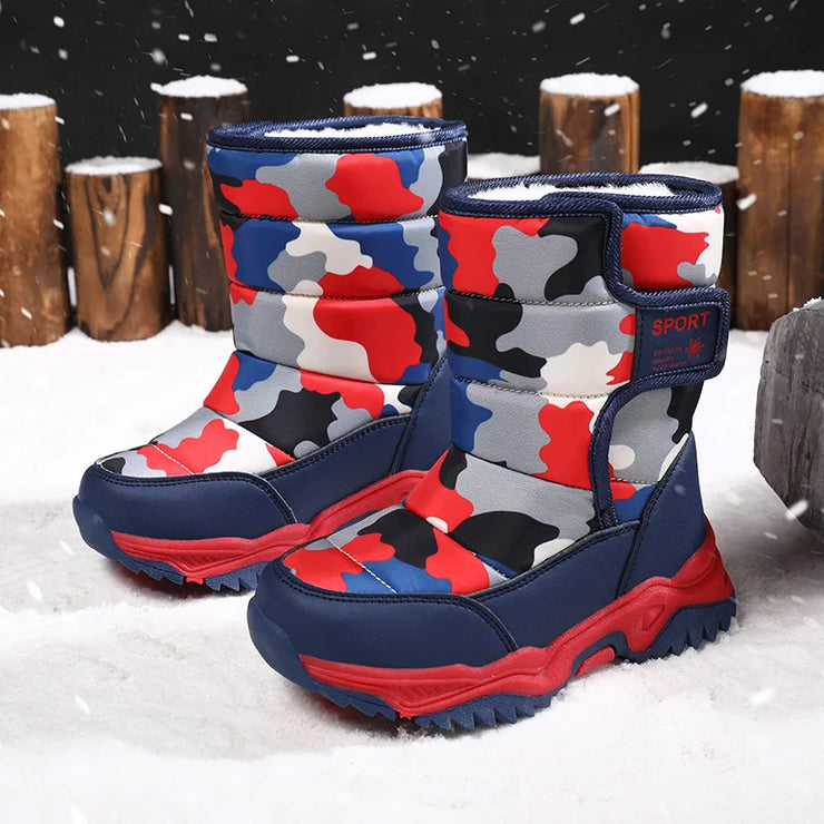 Children Shoes Plush Waterproof Fabric Non-Slip Girl Shoes Rubber Sole Snow Boots Fashion Warm Outdoor Boots