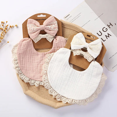 3Pcs/Set Solid Muslin Cotton Bamboo Baby Bib Tassel Lace Boy Girl Feeding Drool Saliva Towel Burp Cloth Adjustable Infant Scarf