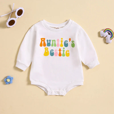 0-18M Newborn Infant Baby Girl Outfit Aunties Bestie Bubble Long Sleeve Romper Sweatshirt Jumpsuit Clothes