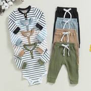 Ribbed Stripe New Baby Boy Girls Clothes Fall Toddler Outfits Long Sleeve Soft Cotton Romper Pants 2PCS Set For Infant Outwear