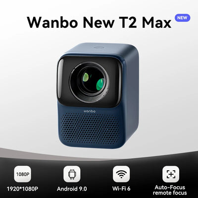 WANBO NEW T2 Max Projector 1080p Full Hd Android 9.0 Mini Wifi Auto Focus 450Ansi Portable Projector HIFI Sound Home Outdoor