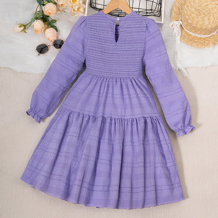 Dress Kids Girls 8-12 Years Long Sleeved Purple Dress For Girls Spring Autumn Casual Korean Style Cute Dress