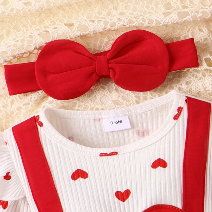 New Baby Girls Valentine'S Day Romper Dress Long Sleeve Ruffle Heart Letter Print Romper With Headband 0-18 Months Hot Sale