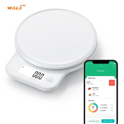 Wolonow Smart Food Scale LCD Digital Kitchen Scale for Food Ounces and Grams Weight Loss 0.1g/ml//lb/milk 5kg with app