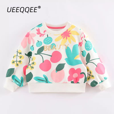 Cotton Floral Print 2023 Spring Autumn New Children Sweatshirts Girls Casual Pullover Toddler Wear Tops Kids Clothing For 1-8Y