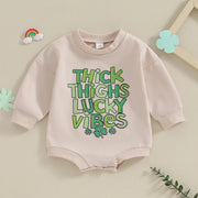 0-18M Newborn Baby Girl St Patricks Day Outfit Sweatshirt Romper Long Sleeve Bubble Clover Print Bodysuit