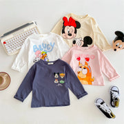 New Long Sleeve T-shirt Printed Cartoon Mickey Kids Girl Base Shirt Crewneck Pullover Tops Children's Clothes Blouse