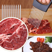 Food Slice Assistant Kitchen Cutting Tool Durable Onion Cutting Holder with Comfortable Handle Stainless Steel Onion Needle