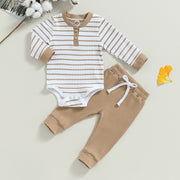 Ribbed Stripe New Baby Boy Girls Clothes Fall Toddler Outfits Long Sleeve Soft Cotton Romper Pants 2PCS Set For Infant Outwear