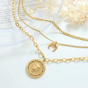 Coin Pendant Triple-Layered Chain Necklace