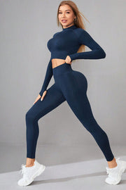 Mock Neck Long Sleeve Top and Pants Active Set
