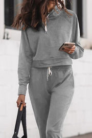 Drawstring Hoodie and Pocketed Joggers Set