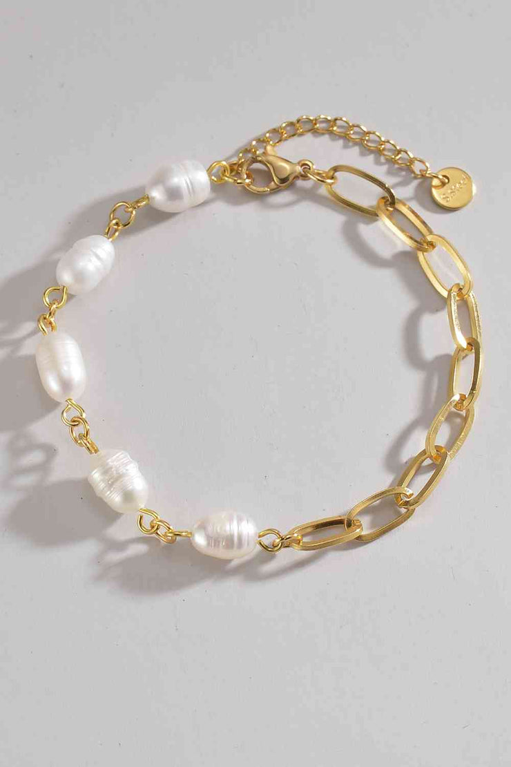 Half Pearl Half Chain Stainless Steel Bracelet